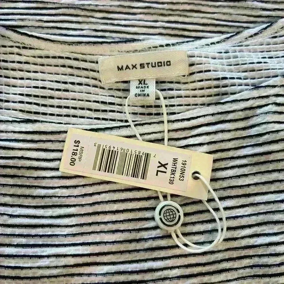 Max Studio Asymmetrical Maxi Dress Black White Stripes XL Minimalist - Picture 8 of 11